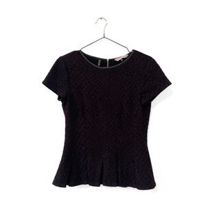 Rebecca Taylor Black/Burgundy Patterned Academia Peplum Blouse Size 0